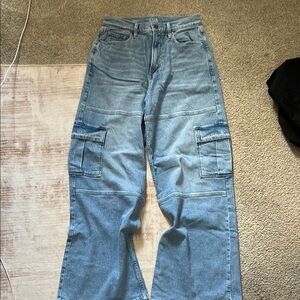 a.n.a Women's High Rise Cargo Jeans - Light Blue